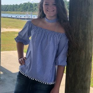 Indigo Stripe off shoulder